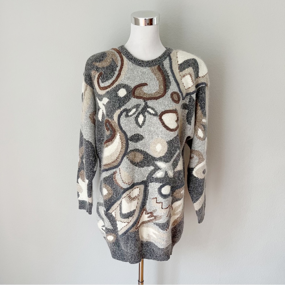 Vintage I.B. DIFFUSION Y2K 90s Silk/Angora/Wool Beaded Sweater Size M